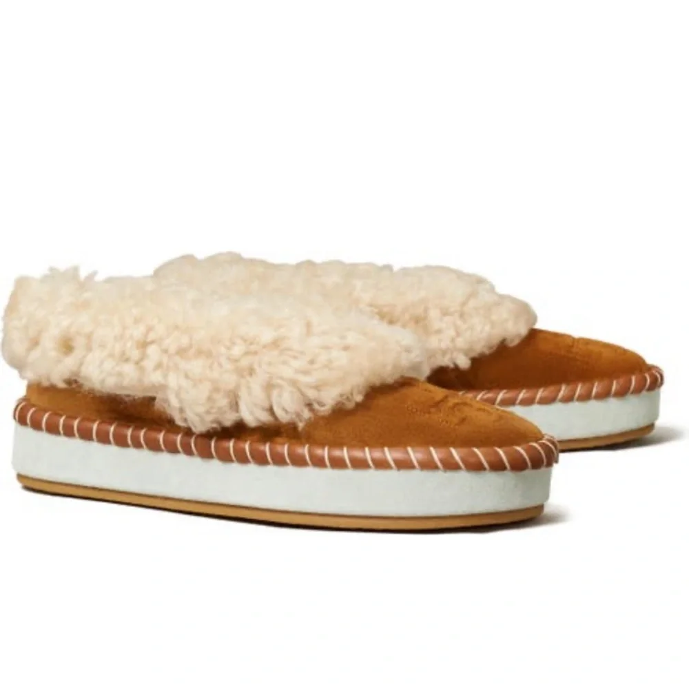 NIB Tory Burch Genuine Shearling Moccasin Slippers - Picture 1 of 13